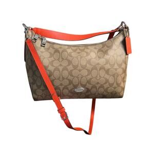 COACH F34899 Handbag Signature 2WAY Orange brown silver Accents Great Condition